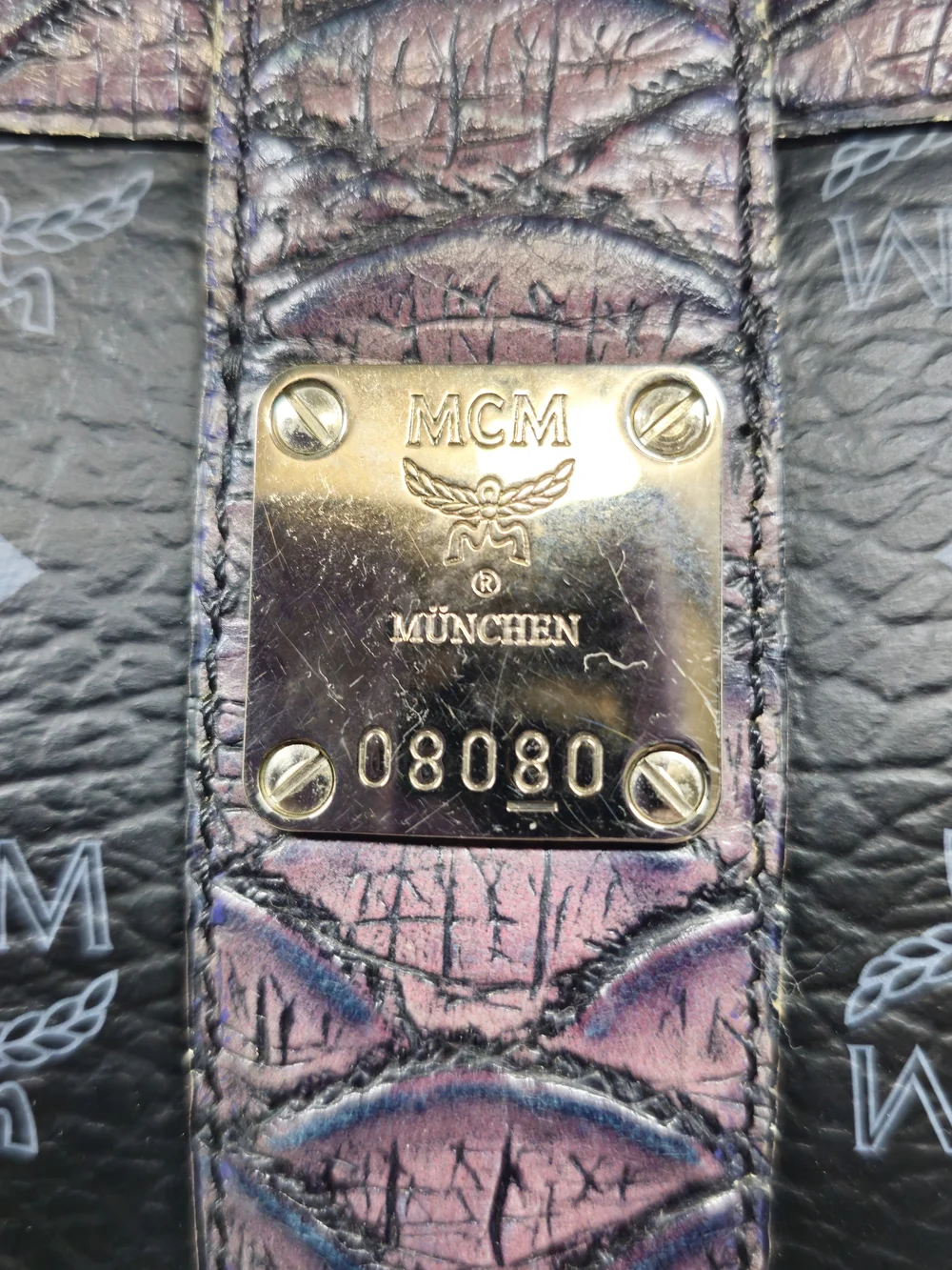 MCM Black Crocodile Iridescent Duffle bag